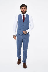 House of Cavani Wells Blue Tweed Slim Fit Suit